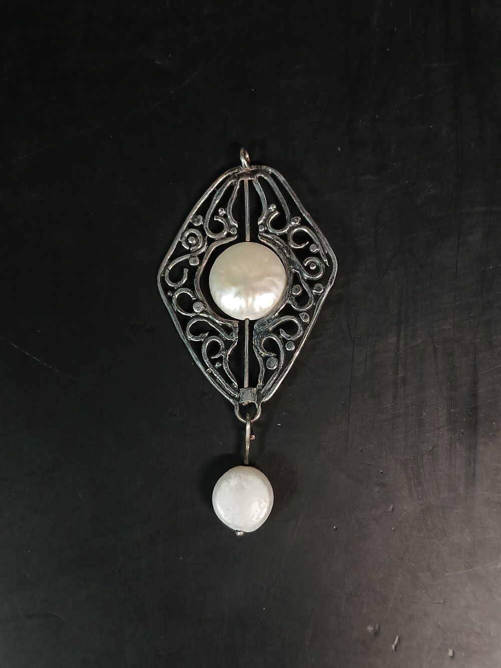 Sterling Silver 925 YAM Israel Mother of Pearl Pendant ~2"